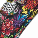 custom printed compression pants manufacturer colorful skull design close up