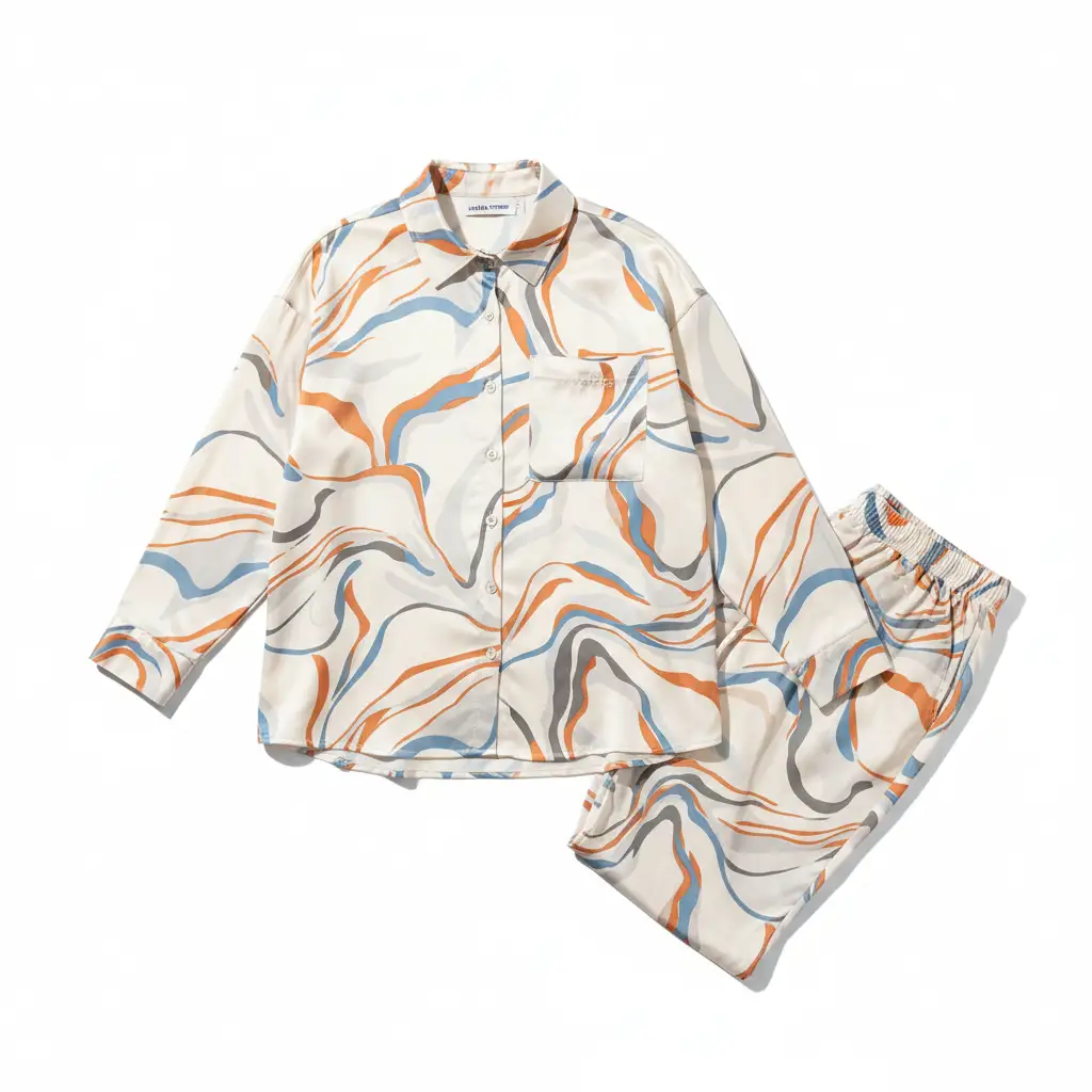 flatlay-front-view Private Label Loungewear Manufacturer Marble Print Matching Set - الصورة 1