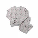 custom loungewear manufacturer USA heart print lounge set front flatlay