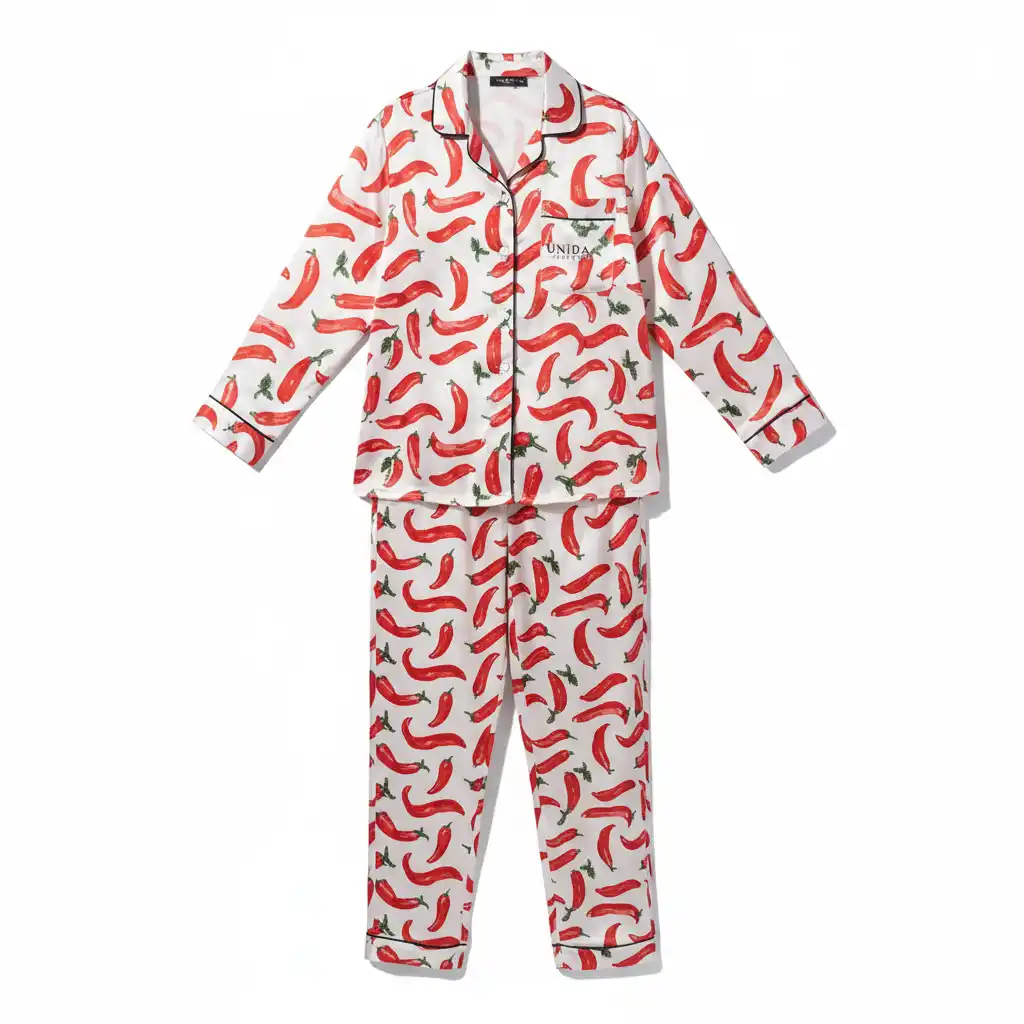 Front View Pajama Set custom pajama manufacturer USA chili print pajama set front view