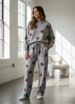private label loungewear manufacturer USA lip print lounge set model