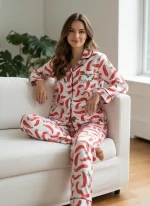 custom pajama manufacturer USA chili print sleepwear set model