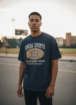 heavyweight cotton t shirt navy blue heritage print streetwear